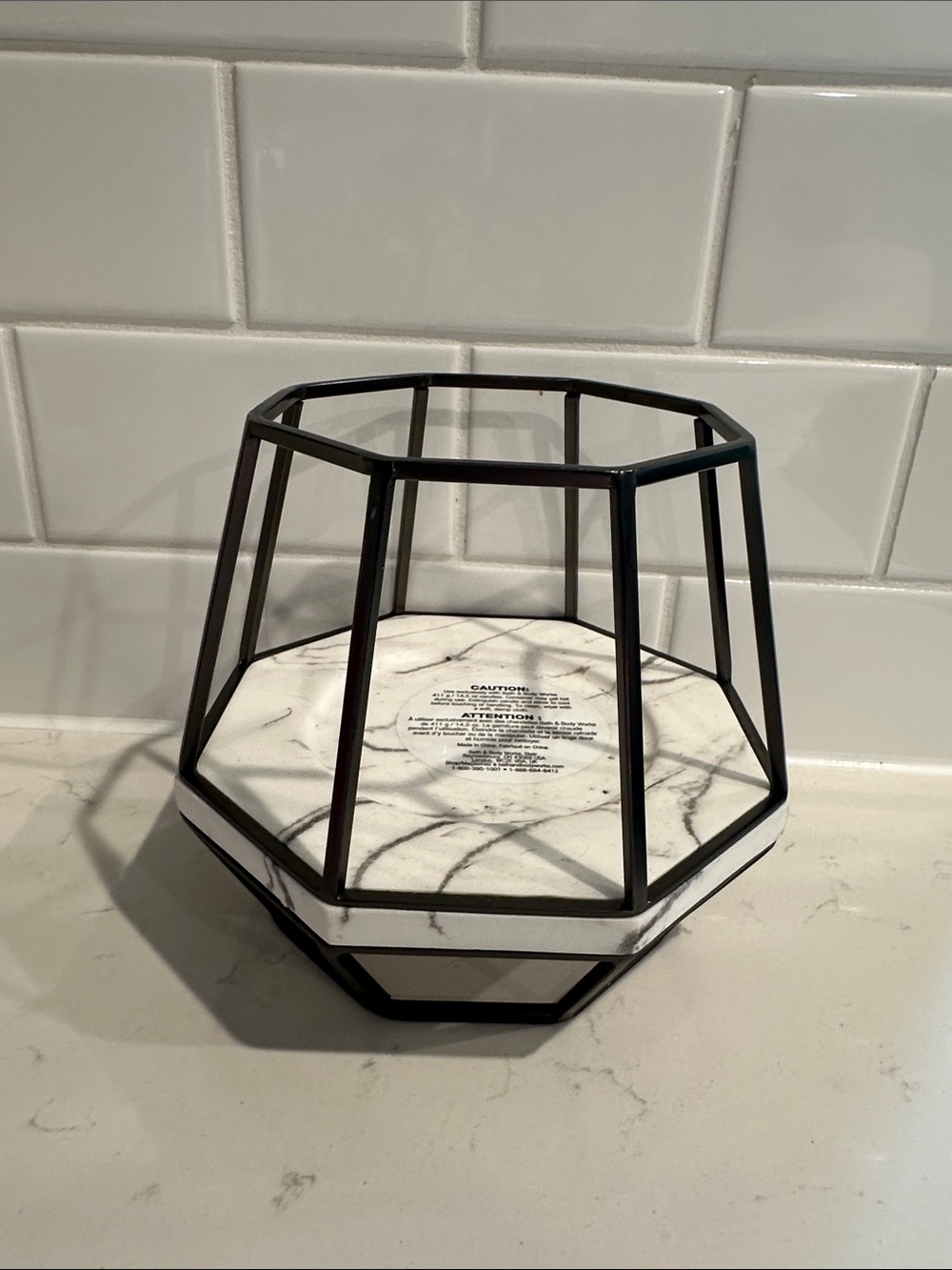Bath & Body Works Marble Hexagonal Candle Holder in White and Black